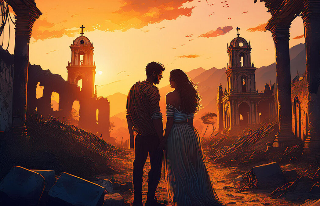 The Embrace of the Serpent - Diego and Maria in the dawn light at a historic site in Puerto Vallarta.